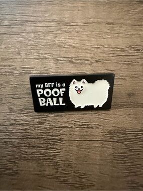 My BFF is a Poof Ball Dog Pin - Black & White Cute Pom Patch